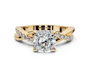 Solitaire Engagement Ring Setting for Cushion Cut Center with Half-Pave Crossover Band and Prong Head in Yellow Gold