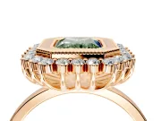 Halo Engagement Ring Setting for Fancy Green Radiant Cut Center with Milgrain Bezel Rim, Plain Band and Prong Head in Rose Gold