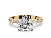 Cluster Engagement Ring Setting for Heart-Shaped Center with Round Cut Accent Band and Prong Head in Yellow Gold