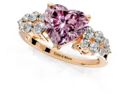 Cluster Engagement Ring Setting for Fancy Pink Heart-Shaped Center with 2-Row Shoulder Clusters and Prong Head in Rose Gold