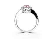 Accent Halo Engagement Ring Setting for Fancy Pink Oval Center with Full-Length Pave Band and Prong Head in Platinum