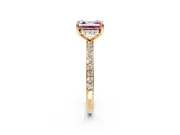 Solitaire Engagement Ring Setting for Fancy Pink Asscher Cut Center with Fine Pave Band and Prong Head in Yellow Gold