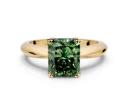 Solitaire Engagement Ring Setting for Fancy Green Radiant Cut Center with Reverse Tapered Band and Prong Head in Yellow Gold