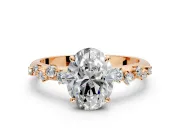 Cluster Engagement Ring Setting for Oval Center with Round Cut Accent Band and Prong Head in Rose Gold