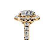 Halo Engagement Ring Setting for Round Cut Center with Raised Halo, Pave Band and Prong Head in Yellow Gold
