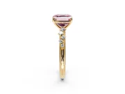 Cluster Engagement Ring Setting for Fancy Pink Asscher Cut Center with Round Cut Accent Band and Prong Head in Yellow Gold
