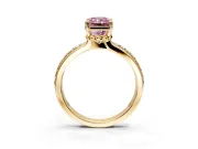 Solitaire Engagement Ring Setting for Fancy Pink Radiant Cut Center with Raised Channel Band and Prong Head in Yellow Gold