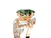 Solitaire Engagement Ring Setting for Fancy Green Oval Center with Pave Bypass Twist Band and Prong Head in Rose Gold