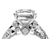 Solitaire Engagement Ring Setting for Asscher Cut Center with Filigree Accent Basket and Prong Head in Platinum