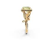 Halo Engagement Ring Setting for Fancy Yellow Princess Cut Center with Leaf Motif Split Shank and Prong Head in Yellow Gold