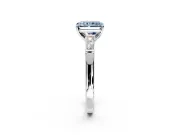 3 Stone Engagement Ring Setting for Fancy Blue Radiant Cut Center with Tapered Baguettes, Plain Band and Prong Head in Sterling Silver