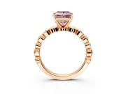 Solitaire Engagement Ring Setting for Fancy Pink Princess Cut Center with Beaded Bezel Station Band and Prong Head in Rose Gold