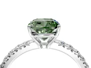 Solitaire Engagement Ring Setting for Fancy Green Cushion Cut Center with Large Accent Band and Prong Head in Platinum