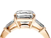 3 Stone Engagement Ring Setting for Asscher Cut Center with Baguette Accents and Prong Head in Rose Gold