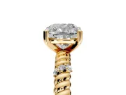 Rope Engagement Ring Setting for Cushion Cut Center with Accent Shoulders and Prong Head in Yellow Gold