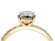 Solitaire Engagement Ring Setting for Emerald Cut Center with Round Cut Pave Band and Prong Head in Yellow Gold
