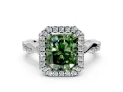 Halo Engagement Ring Setting for Fancy Green Radiant Cut Center with Twist Band and Prong Head in Sterling Silver
