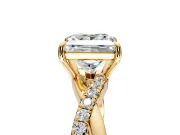 Crossover Engagement Ring Setting for Princess Cut Center with Pave and Plain Strands and Prong Head in Yellow Gold