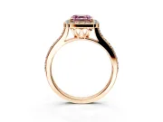 Halo Engagement Ring Setting for Fancy Pink Asscher Cut Center with Pave Accents, Heart Basket and Prong Head in Rose Gold