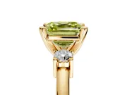 3 Stone Engagement Ring Setting for Fancy Yellow Asscher Cut Center with Wide Plain Band and Prong Head in Yellow Gold