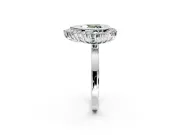 Halo Engagement Ring Setting for Fancy Green Heart-Shaped Center with Milgrain Bezel Rim, Plain Band and Prong Head in Sterling Silver