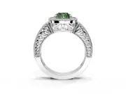 Milgrain Halo Engagement Ring Setting for Fancy Green Cushion Cut Center with Pave Band and Prong Head in Platinum