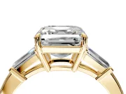 3 Stone Engagement Ring Setting for Asscher Cut Center with Baguette Accents and Prong Head in Yellow Gold