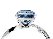 Side Accent Engagement Ring Setting for Fancy Blue Princess Cut Center with Accent Shoulders and Prong Head in Platinum