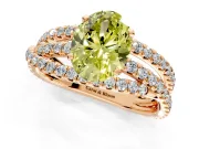 Solitaire Engagement Ring Setting for Fancy Yellow Oval Center with Woven 3-Strand Pave Band and Prong Head in Rose Gold