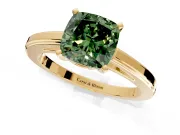 Solitaire Engagement Ring Setting for Fancy Green Cushion Cut Center with Flat-Sided Plain Band and Prong Head in Yellow Gold