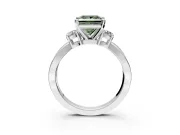 3 Stone Engagement Ring Setting for Fancy Green Princess Cut Center with Pave Twist Band and Prong Head in Platinum