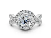 Halo Engagement Ring Setting for Cushion Cut Center with Pave Infinity Twist Band and Prong Head in Platinum
