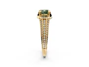 Solitaire Engagement Ring Setting for Fancy Green Cushion Cut Center with Accented Split Shank and Prong Head in Yellow Gold