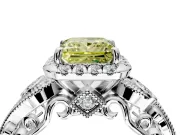 Bypass Halo Engagement Ring Setting for Fancy Yellow Princess Cut Center with Bezel Accents, Milgrain and Prong Head in Platinum