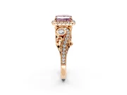 Bypass Halo Engagement Ring Setting for Fancy Pink Princess Cut Center with Bezel Accents, Milgrain and Prong Head in Rose Gold