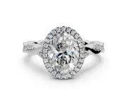 Halo Engagement Ring Setting for Oval Center with Twist Band and Prong Head in White Gold