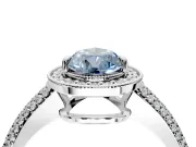 Milgrain Halo Engagement Ring Setting for Fancy Blue Pear-Shaped Center with Three-Sided Pave Band and Prong Head in Sterling Silver