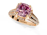 Solitaire Engagement Ring Setting for Fancy Pink Cushion Cut Center with Accented Split Shank and Prong Head in Rose Gold