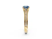 Solitaire Engagement Ring Setting for Fancy Blue Cushion Cut Center with Pave Rail Split Shank and Prong Head in Yellow Gold