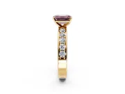 Solitaire Engagement Ring Setting for Fancy Pink Emerald Cut Center with Channel-Set Accents and Prong Head in Yellow Gold