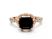 Floral Halo Engagement Ring Setting for Fancy Black Asscher Cut Center with Pave Band and Prong Head in Rose Gold