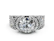 Pave Engagement Ring Setting for Round Cut Center with Curved Accent Rows, Openwork and Prong Head in Platinum