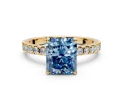 Solitaire Engagement Ring Setting for Fancy Blue Radiant Cut Center with Band of Accents and Prong Head in Yellow Gold