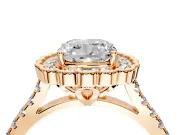 Milgrain Floral Halo Engagement Ring Setting for Cushion Cut Center with Pave Band and Prong Head in Rose Gold