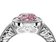 Milgrain Halo Engagement Ring Setting for Fancy Pink Cushion Cut Center with Pave Band and Prong Head in Sterling Silver