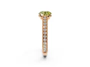 Solitaire Engagement Ring Setting for Fancy Yellow Round Cut Center with Engraved Pave Band and Prong Head in Rose Gold