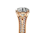 Solitaire Engagement Ring Setting for Round Cut Center with Pave Rail Split Shank and Prong Head in Rose Gold