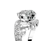 Solitaire Engagement Ring Setting for Heart-Shaped Center with Pave Bypass Twist Band and Prong Head in White Gold