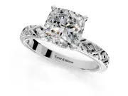 Solitaire Engagement Ring Setting for Cushion Cut Center with Milgrain X Pattern Band and Prong Head in Sterling Silver