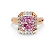 Halo Engagement Ring Setting for Fancy Pink Radiant Cut Center with Square Band and Prong Head in Rose Gold